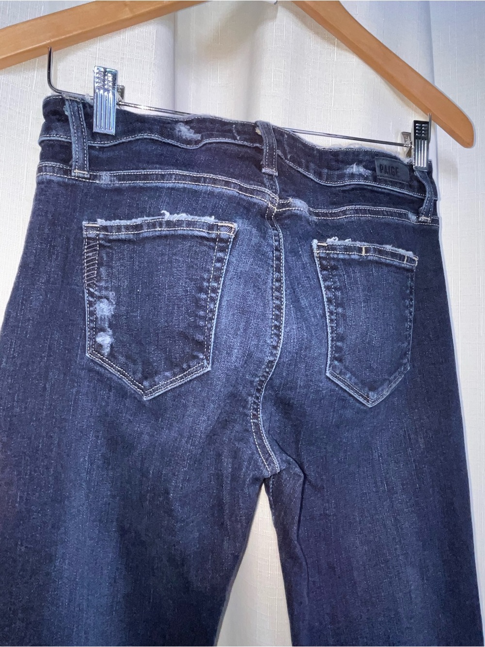 PAIGE Brigitte Slim Straight Jeans Women 26 Dark Wash Distressed Stretch Denim - Picture 4 of 6